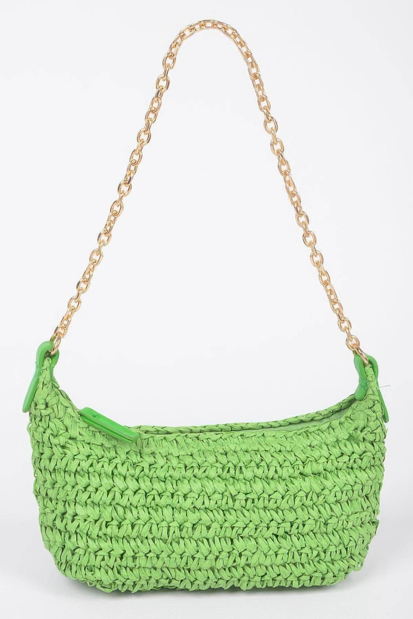 Faux Straw Zip Chain Shoulder Clutch - LLR Chic
