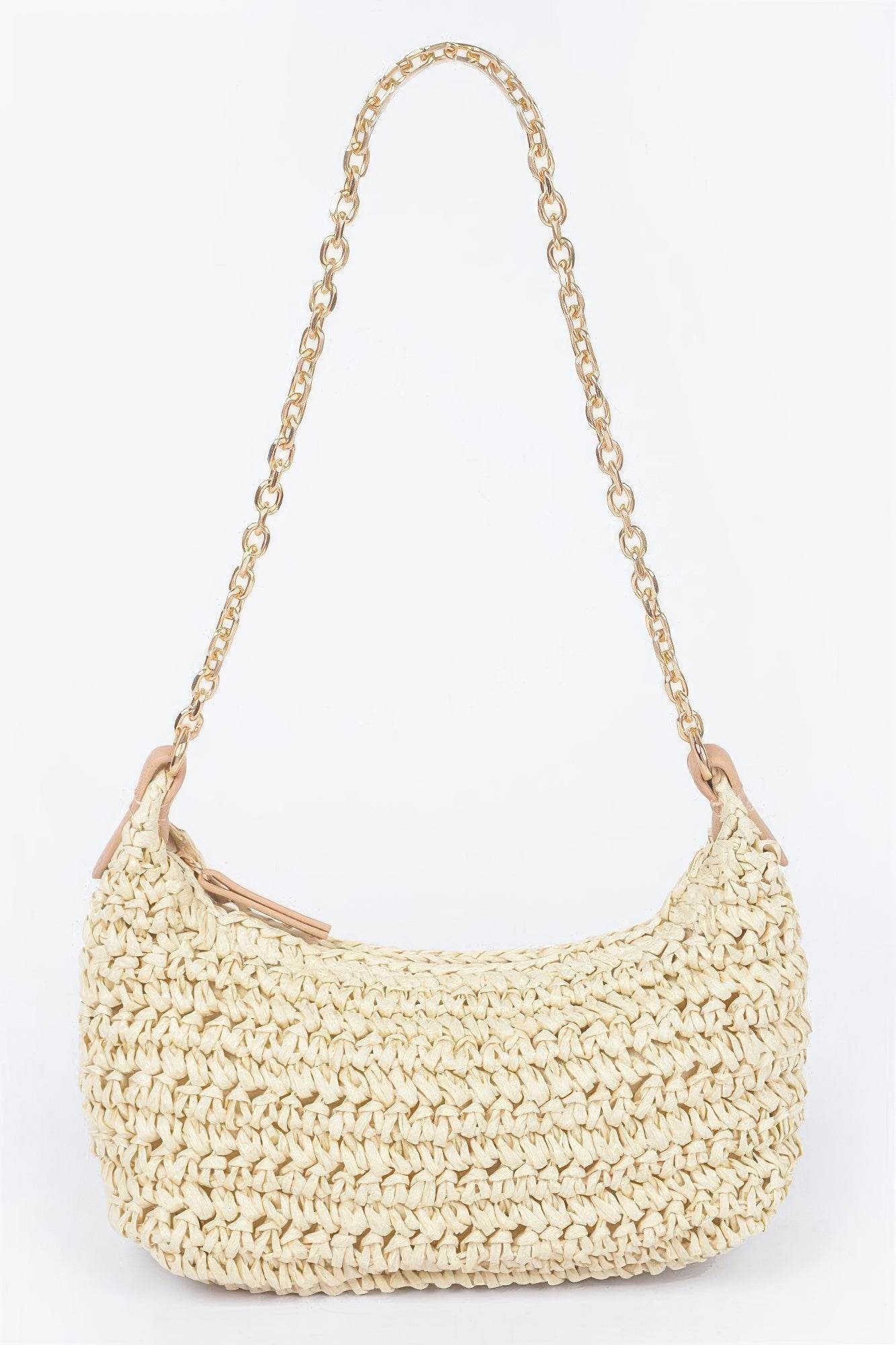 Faux Straw Zip Chain Shoulder Clutch - LLR Chic