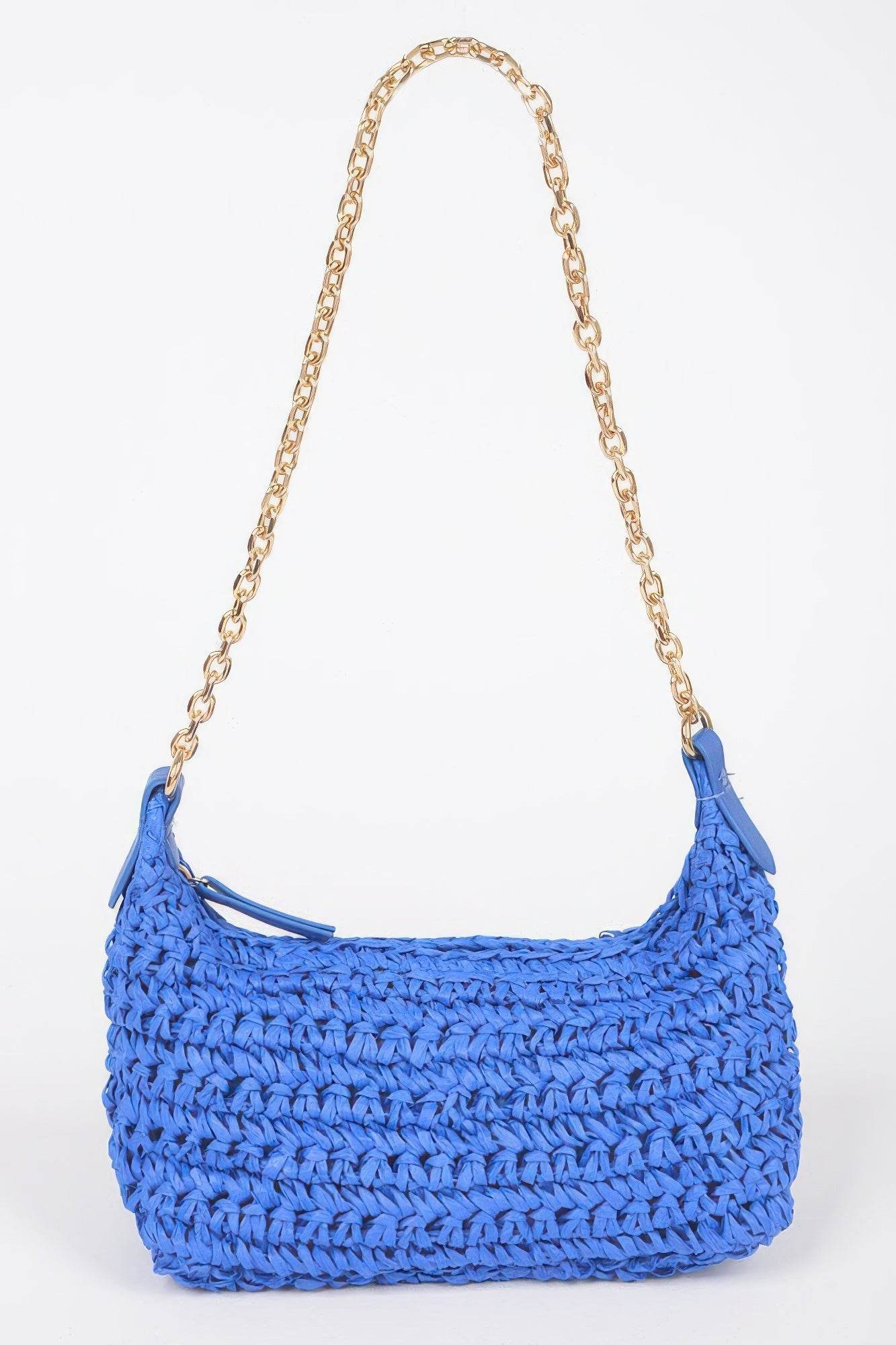 Faux Straw Zip Chain Shoulder Clutch - LLR Chic