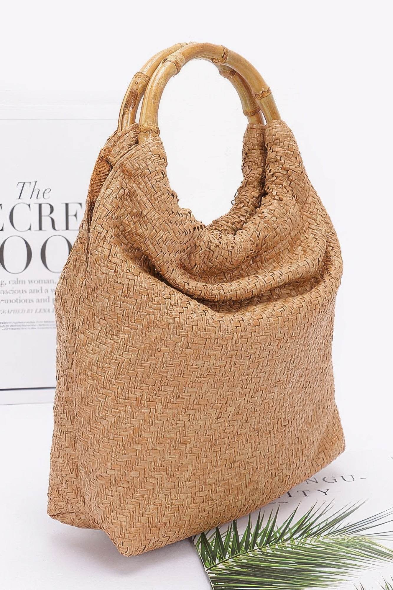 Faux Straw Bamboo Handle Handbag - LLR Chic