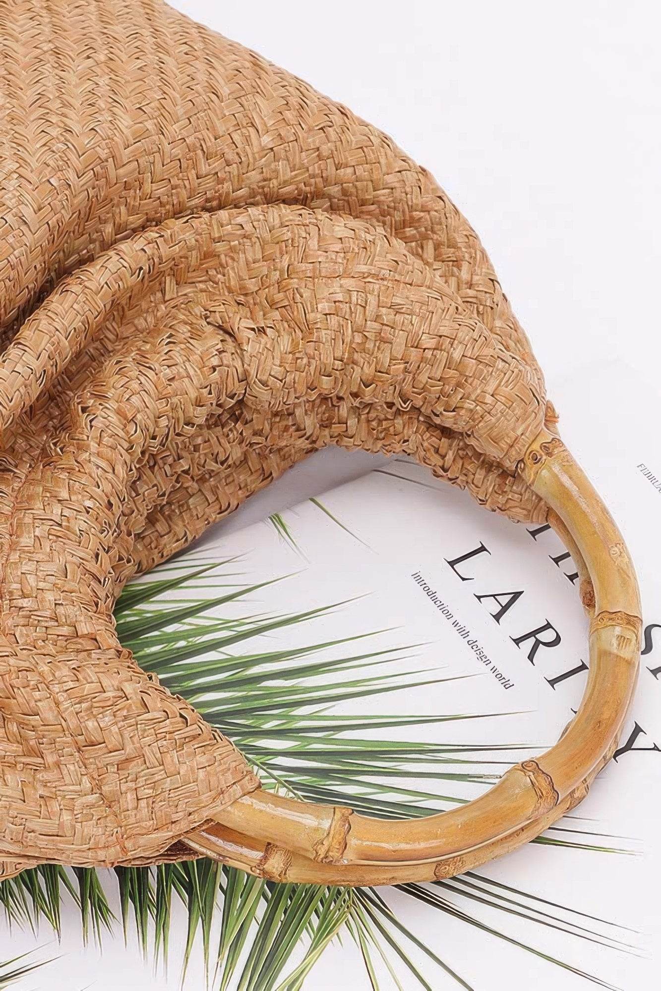 Faux Straw Bamboo Handle Handbag - LLR Chic
