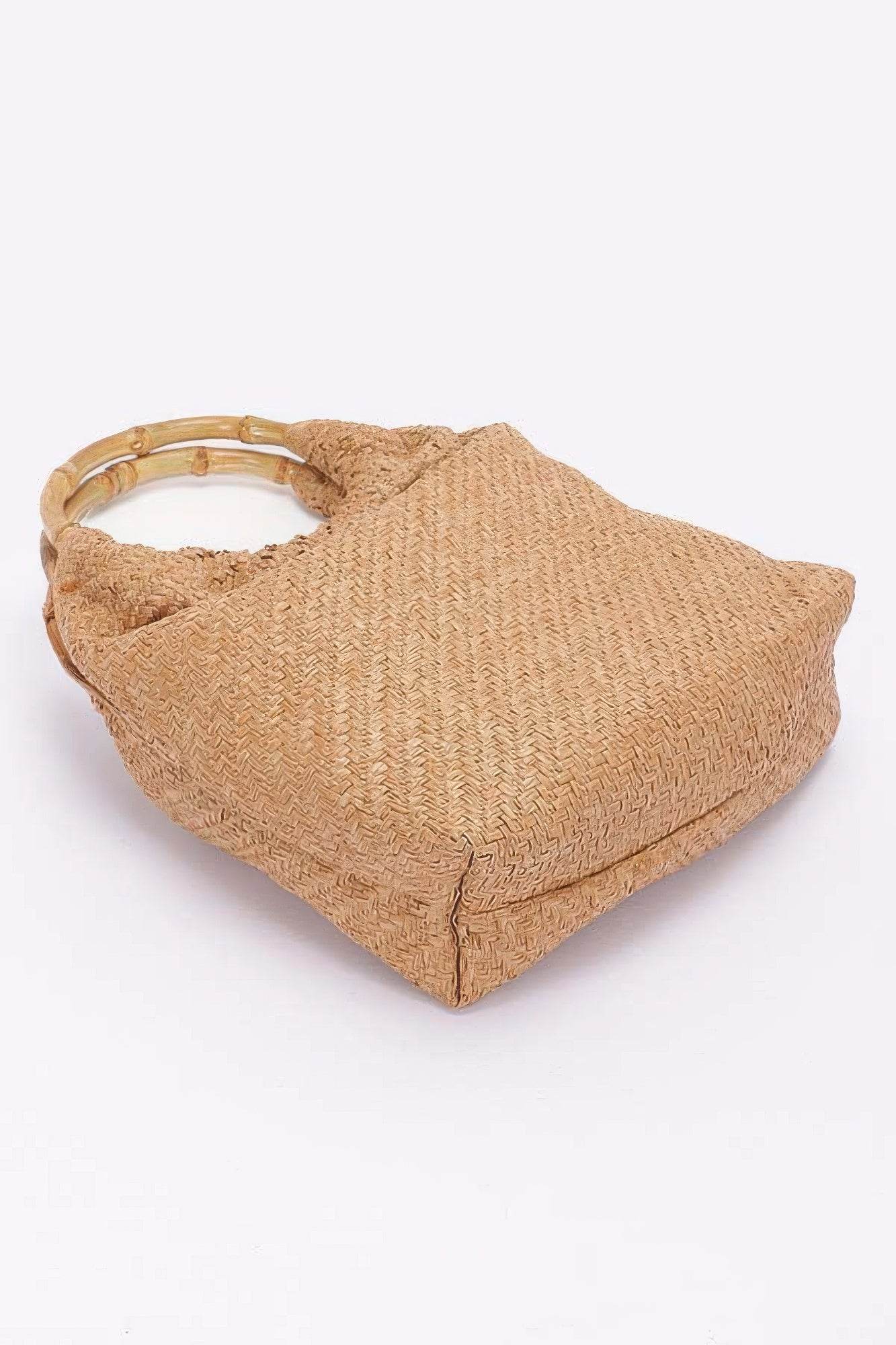 Faux Straw Bamboo Handle Handbag - LLR Chic