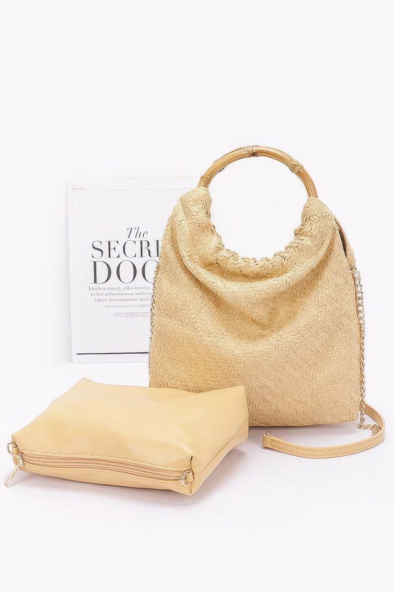Faux Straw Bamboo Handle Handbag - LLR Chic