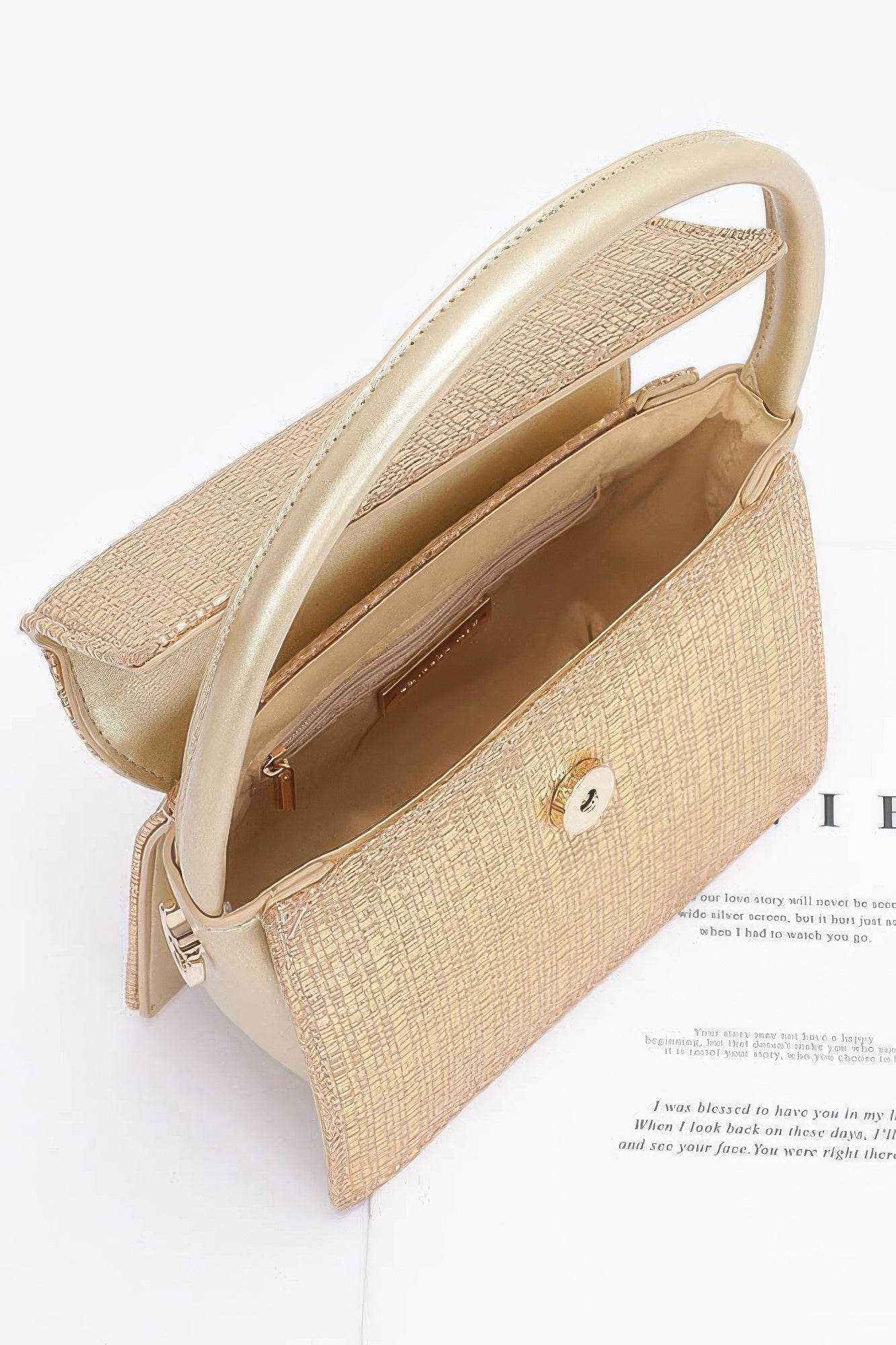 Metallic Faux Straw Top Handle Bag - LLR Chic