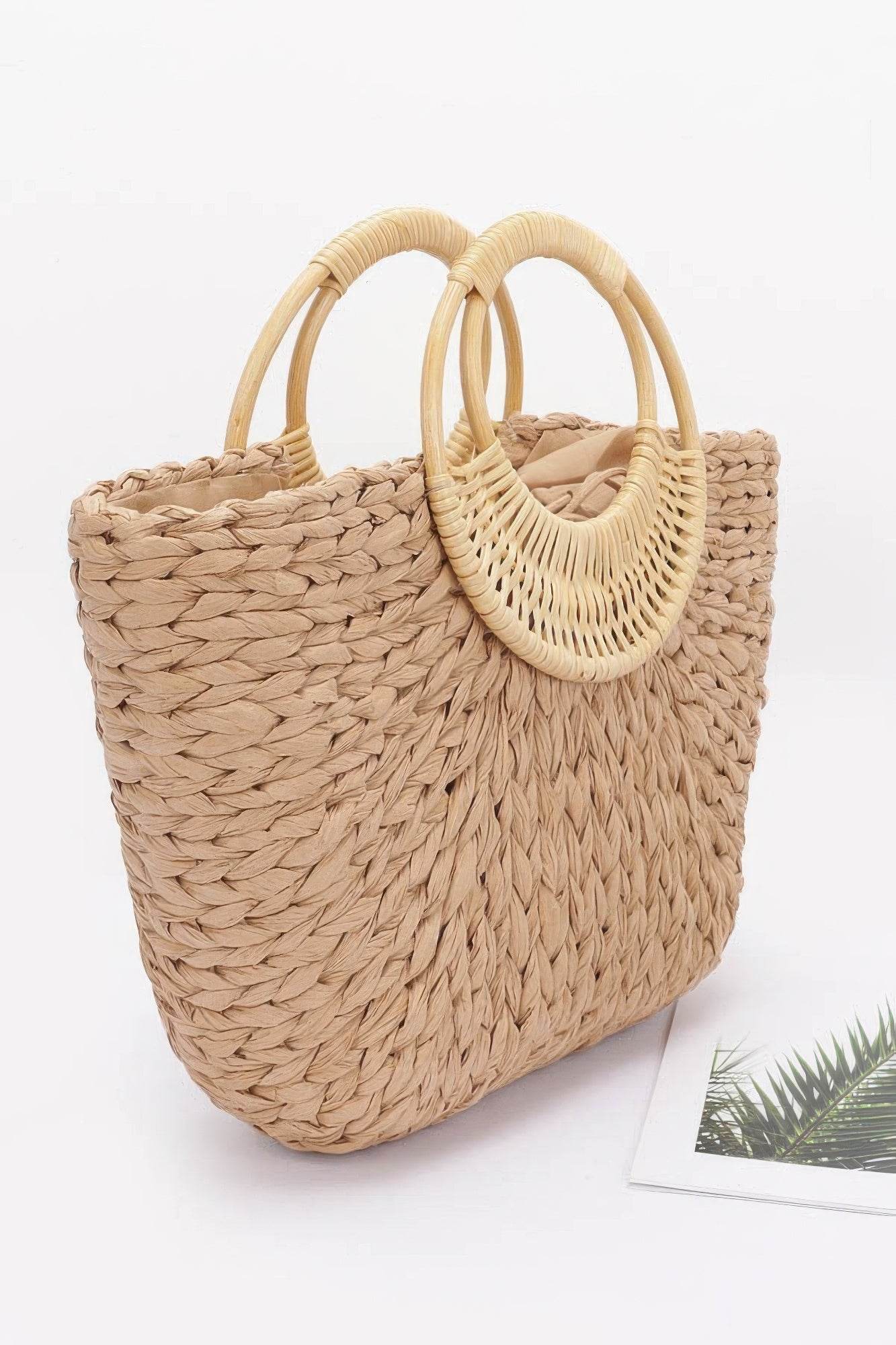 Faux Straw Bamboo Handle Tote Bag - LLR Chic