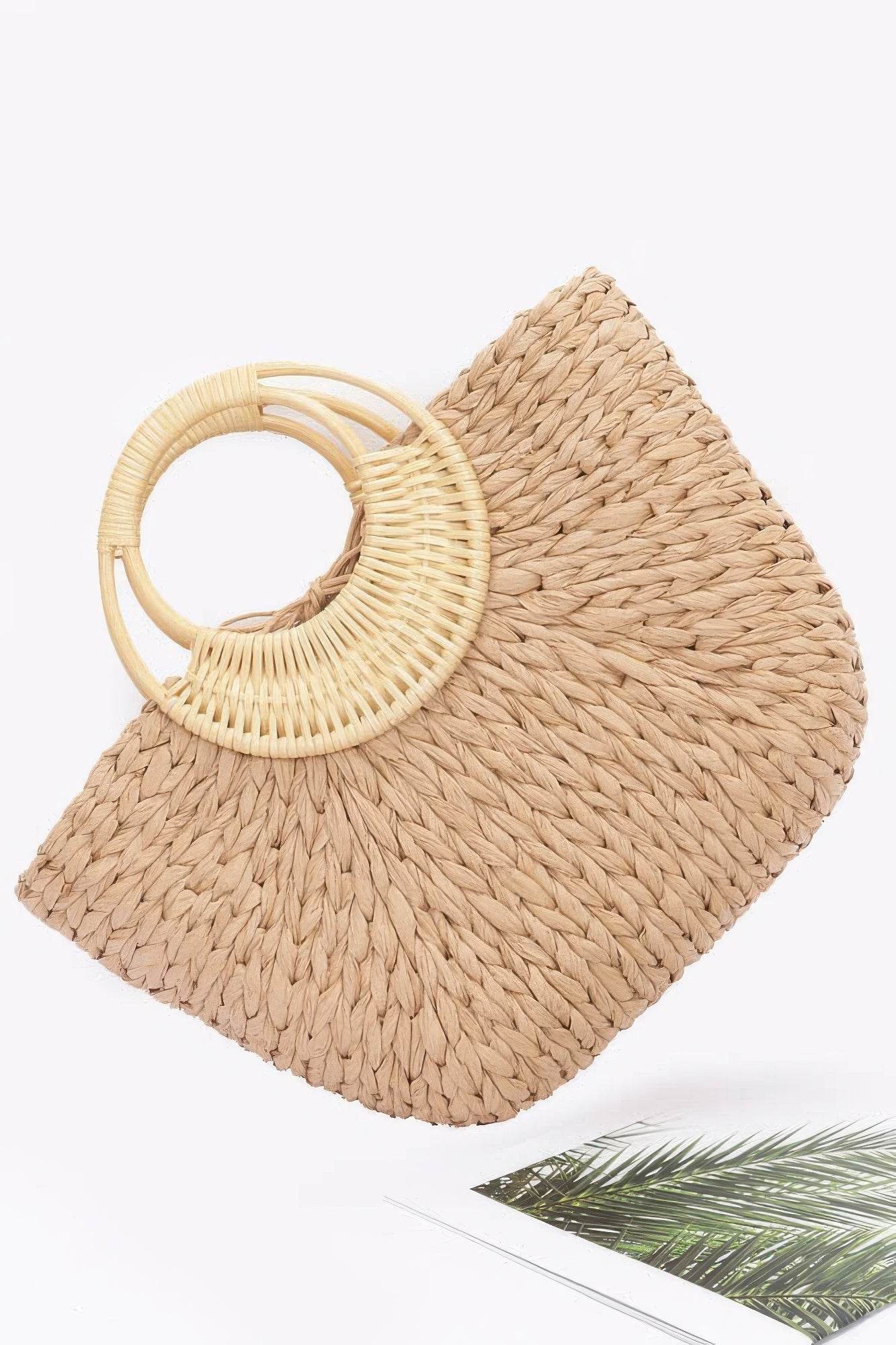 Faux Straw Bamboo Handle Tote Bag - LLR Chic