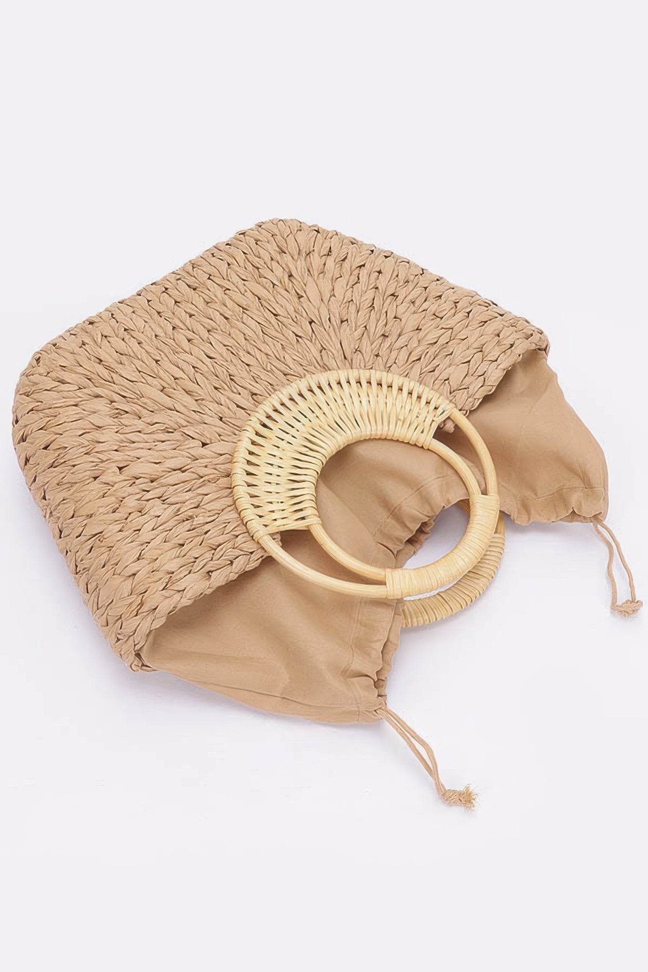 Faux Straw Bamboo Handle Tote Bag - LLR Chic