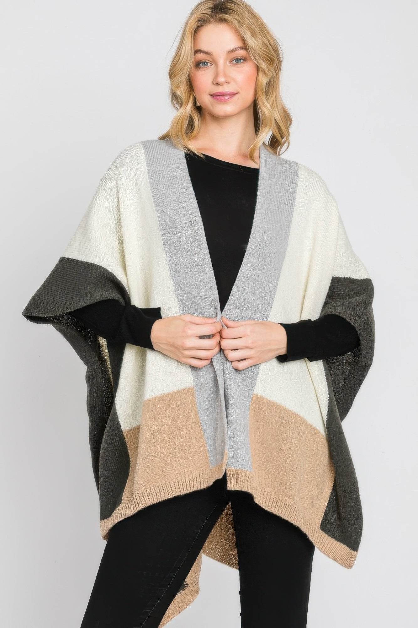Soft Color Blocked Ruana - LLR Chic