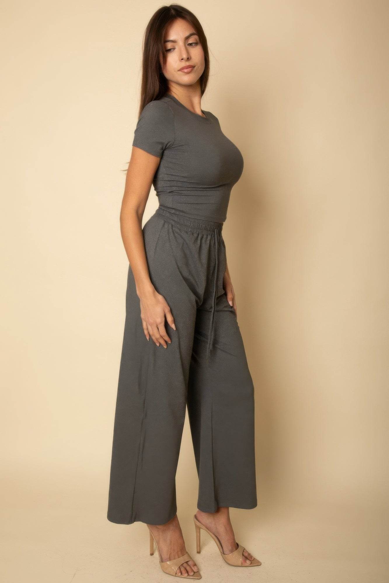 Relaxed Fit Top And Wide-leg Pants Set - LLR Chic