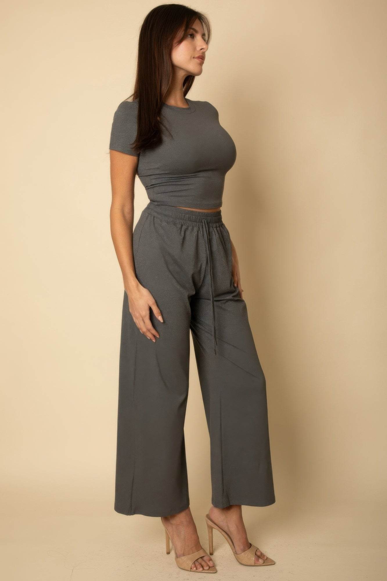 Relaxed Fit Top And Wide-leg Pants Set - LLR Chic