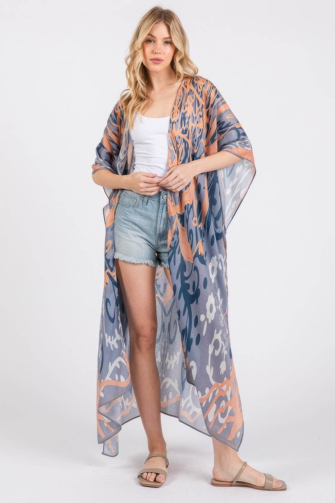 Boho Print Open Front Long Kimono - LLR Chic