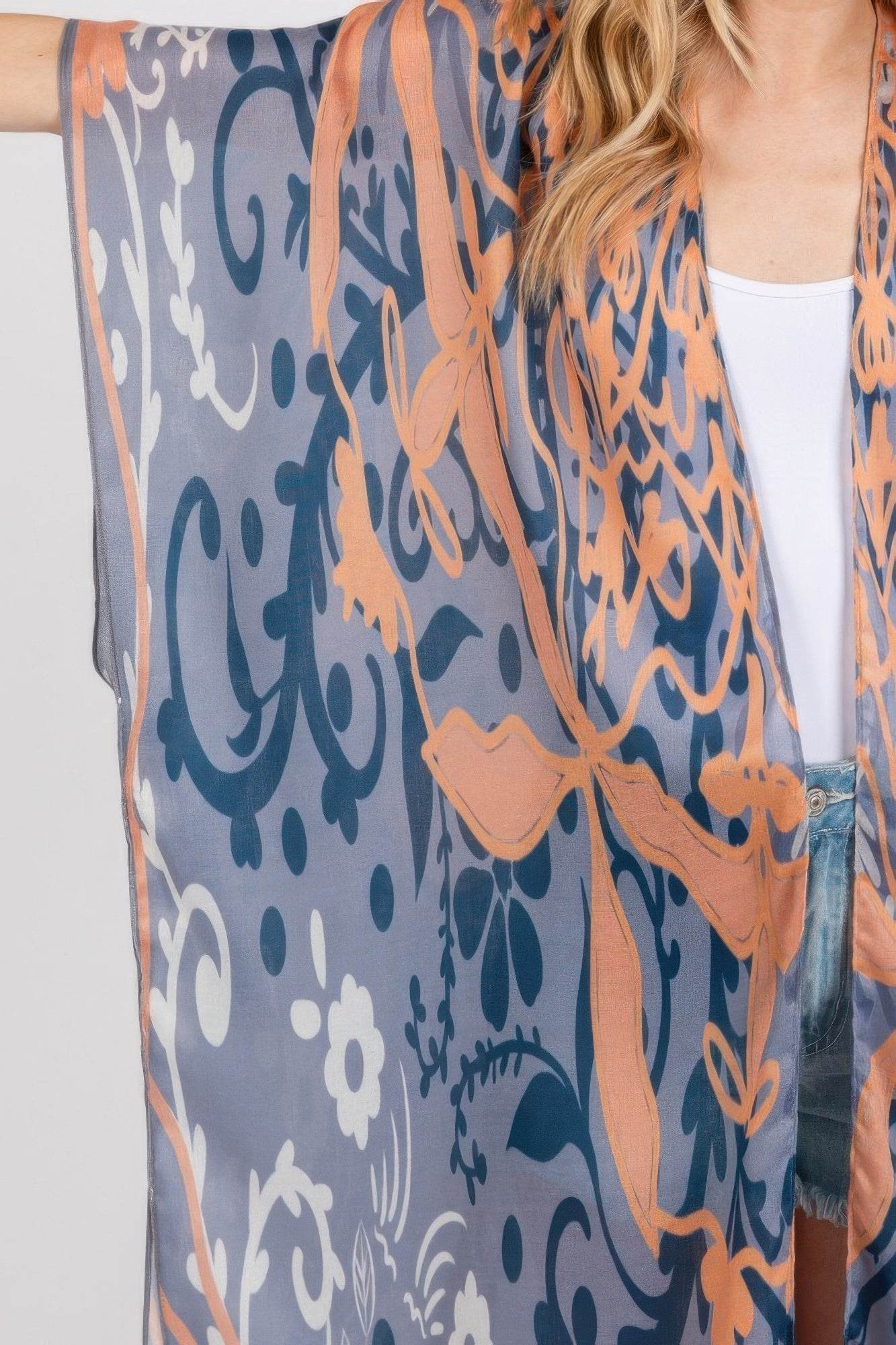 Boho Print Open Front Long Kimono - LLR Chic