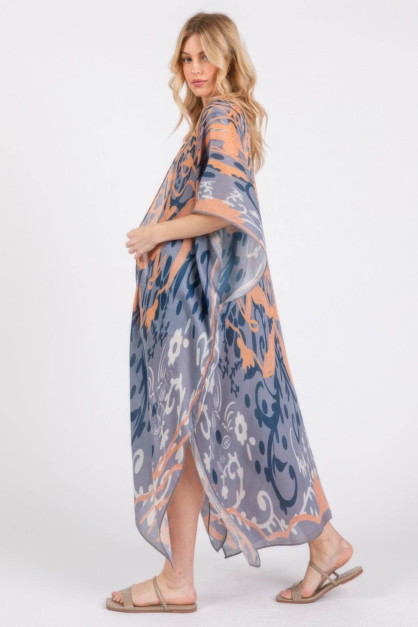 Boho Print Open Front Long Kimono - LLR Chic