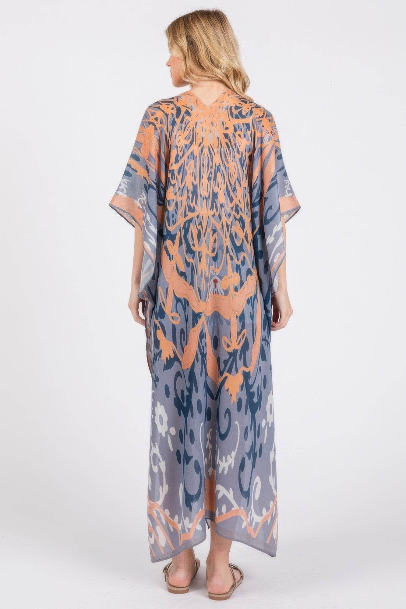 Boho Print Open Front Long Kimono - LLR Chic