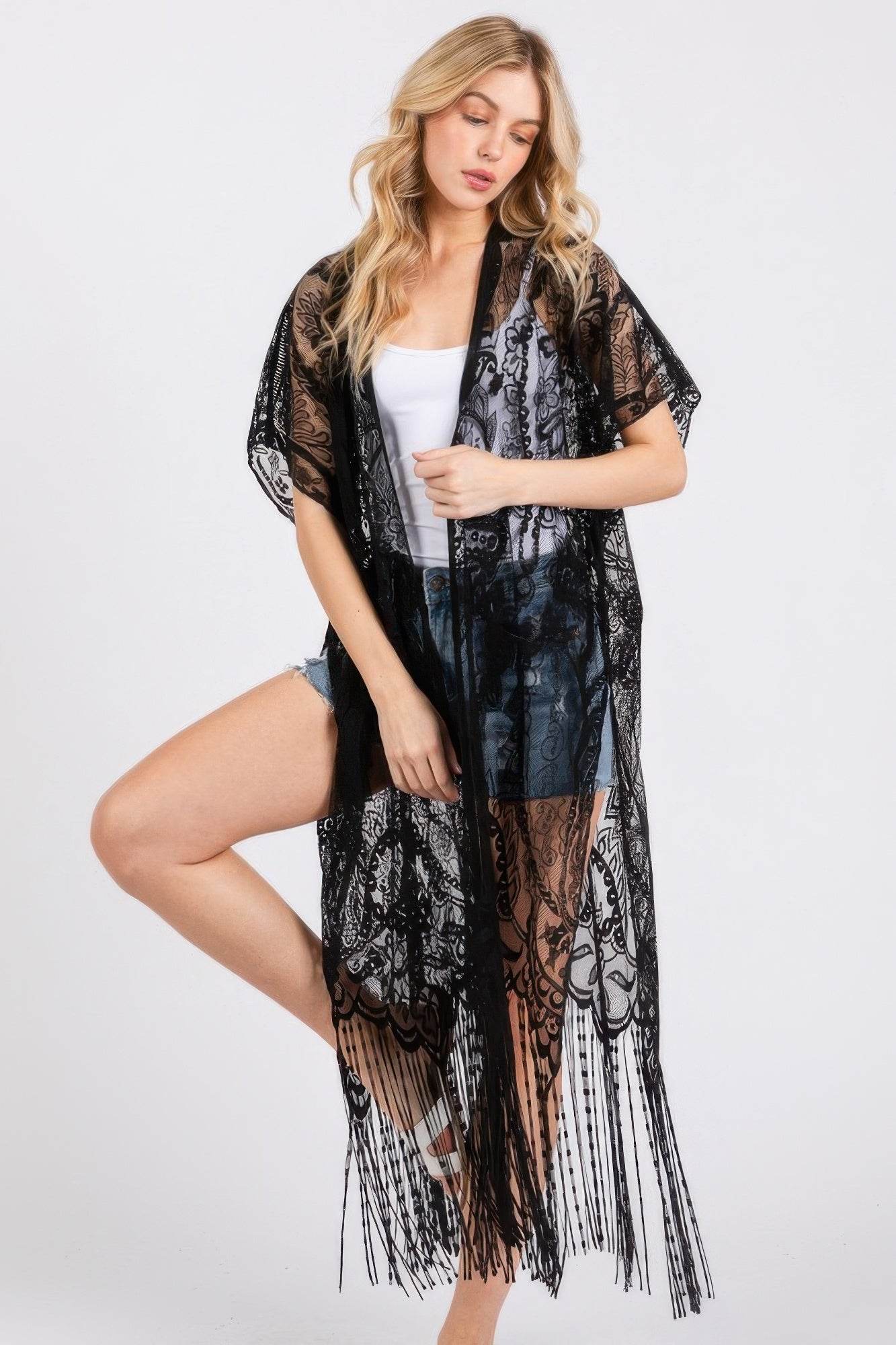 Elegant Lace Fringe Cover Up Kimono - LLR Chic