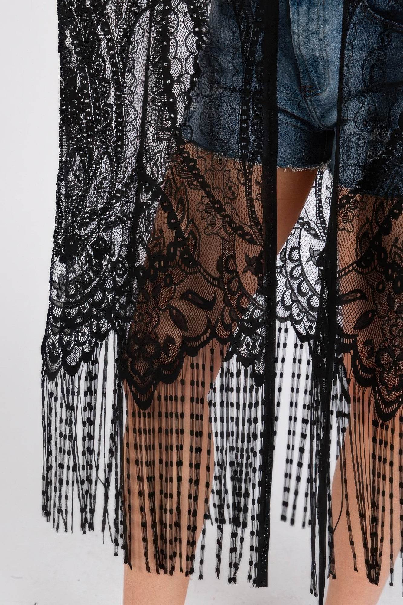 Elegant Lace Fringe Cover Up Kimono - LLR Chic