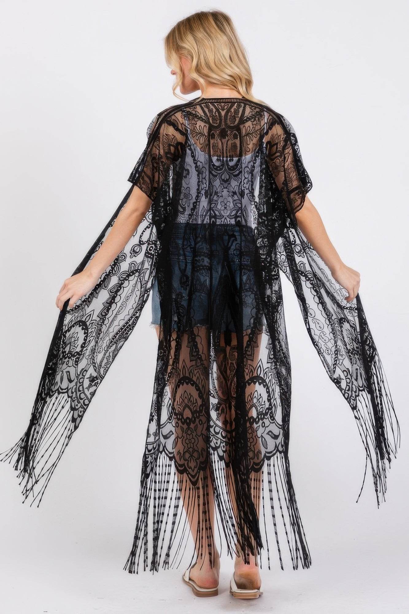 Elegant Lace Fringe Cover Up Kimono - LLR Chic