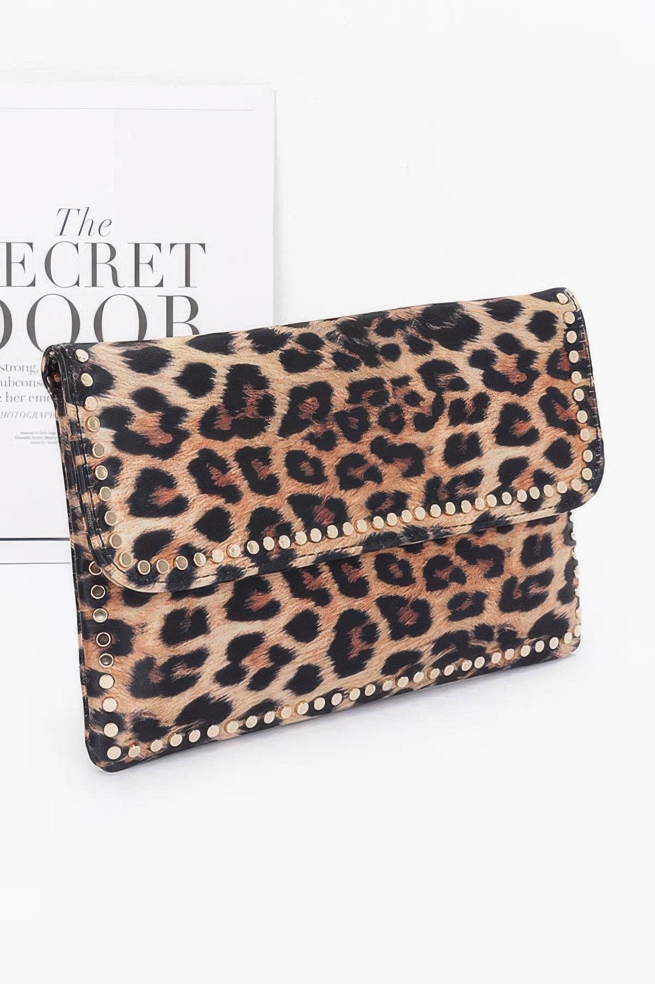 Nylon Leopard Metal Studded Clutch Bag - LLR Chic