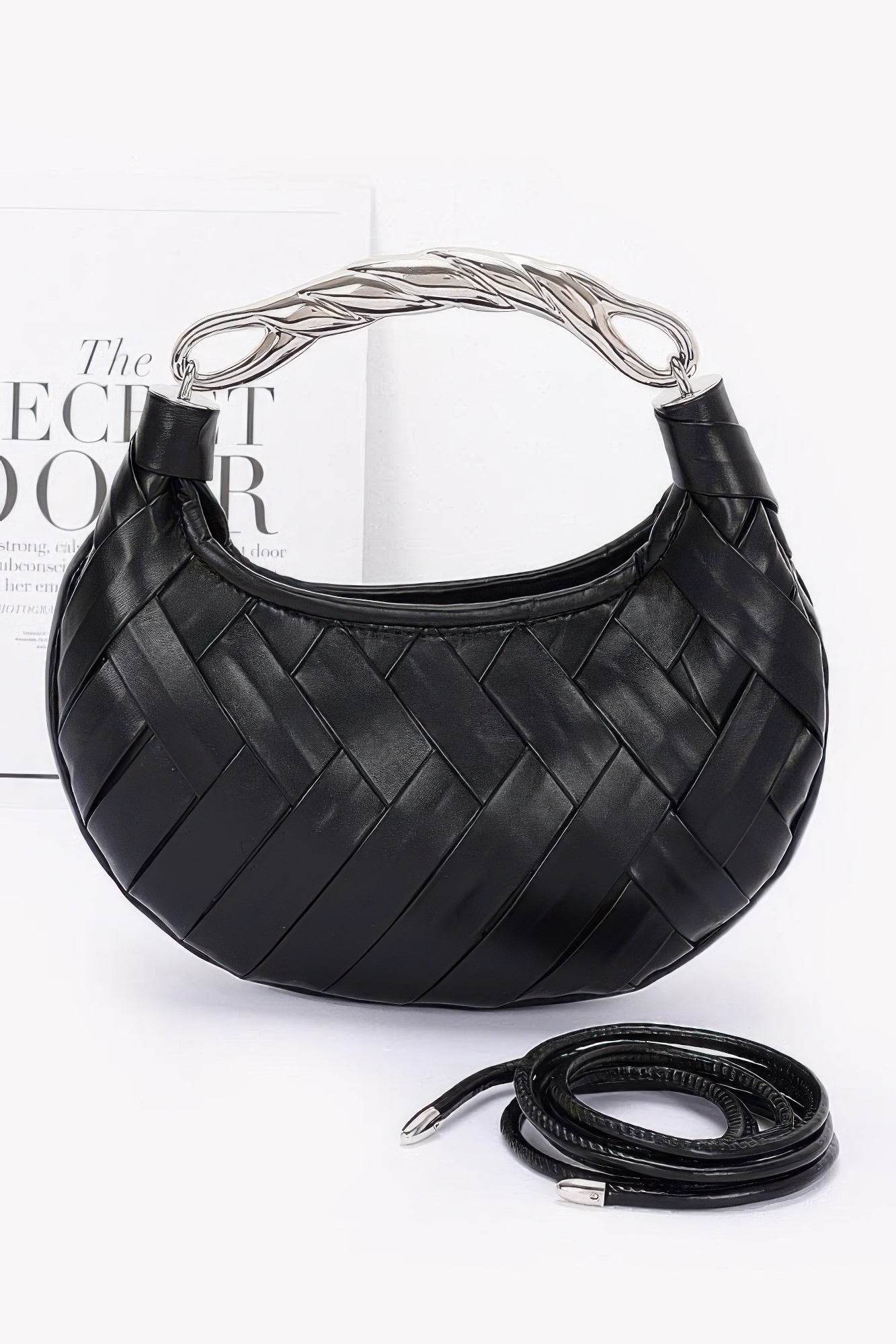 Faux Leather Braided Metal Handle Clutch - LLR Chic