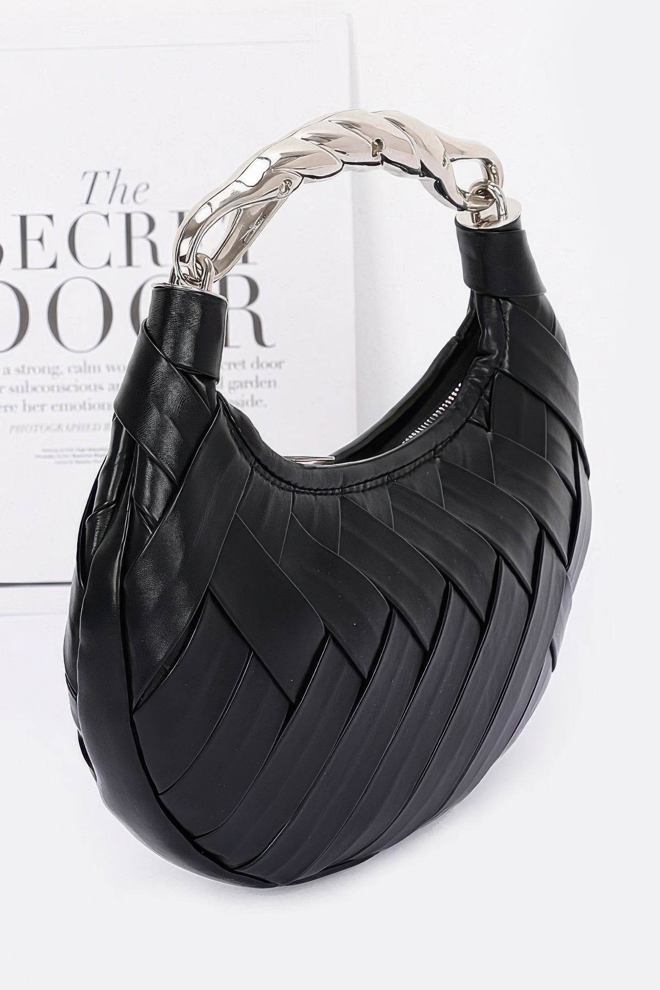 Faux Leather Braided Metal Handle Clutch - LLR Chic