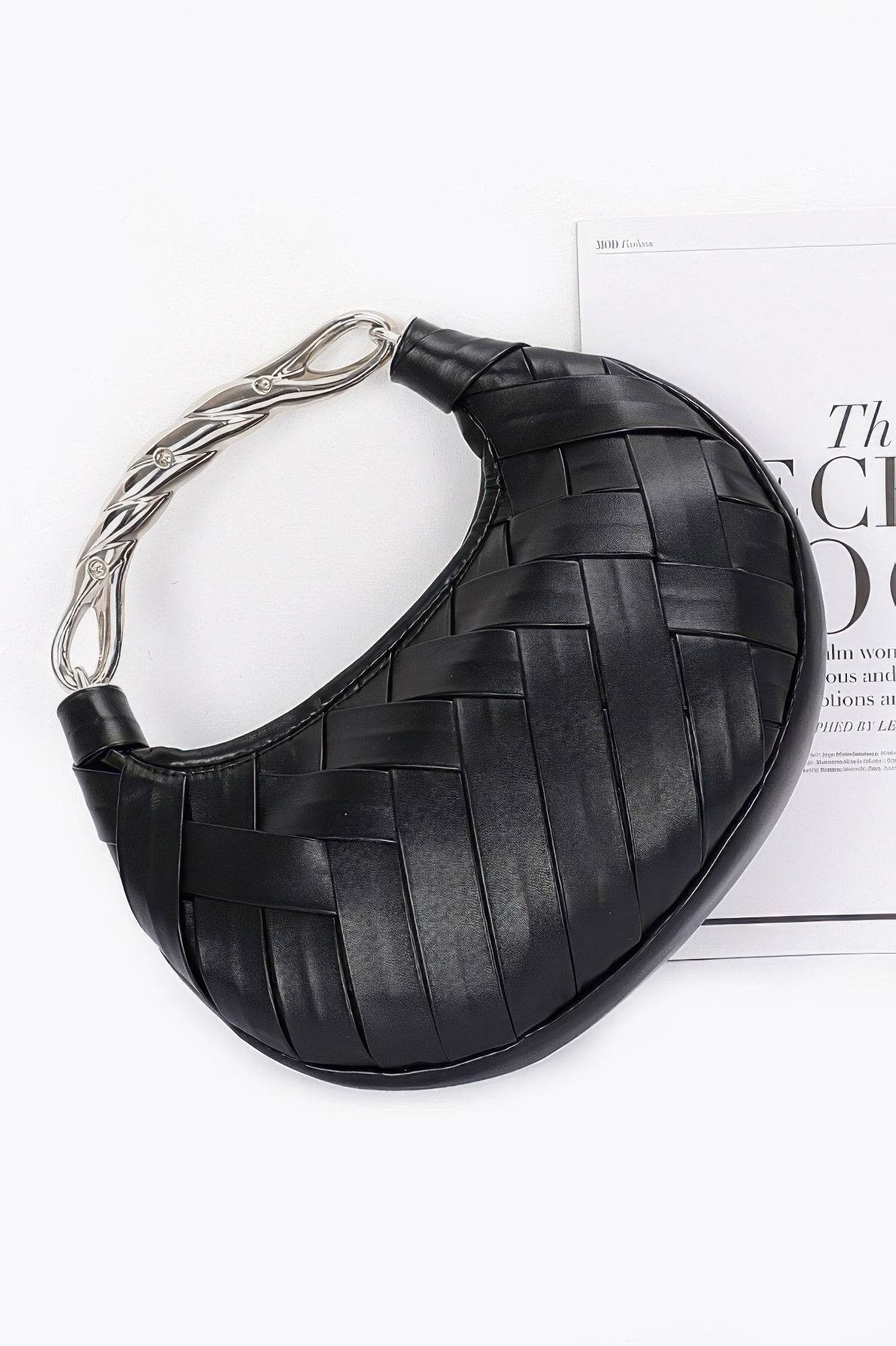 Faux Leather Braided Metal Handle Clutch - LLR Chic