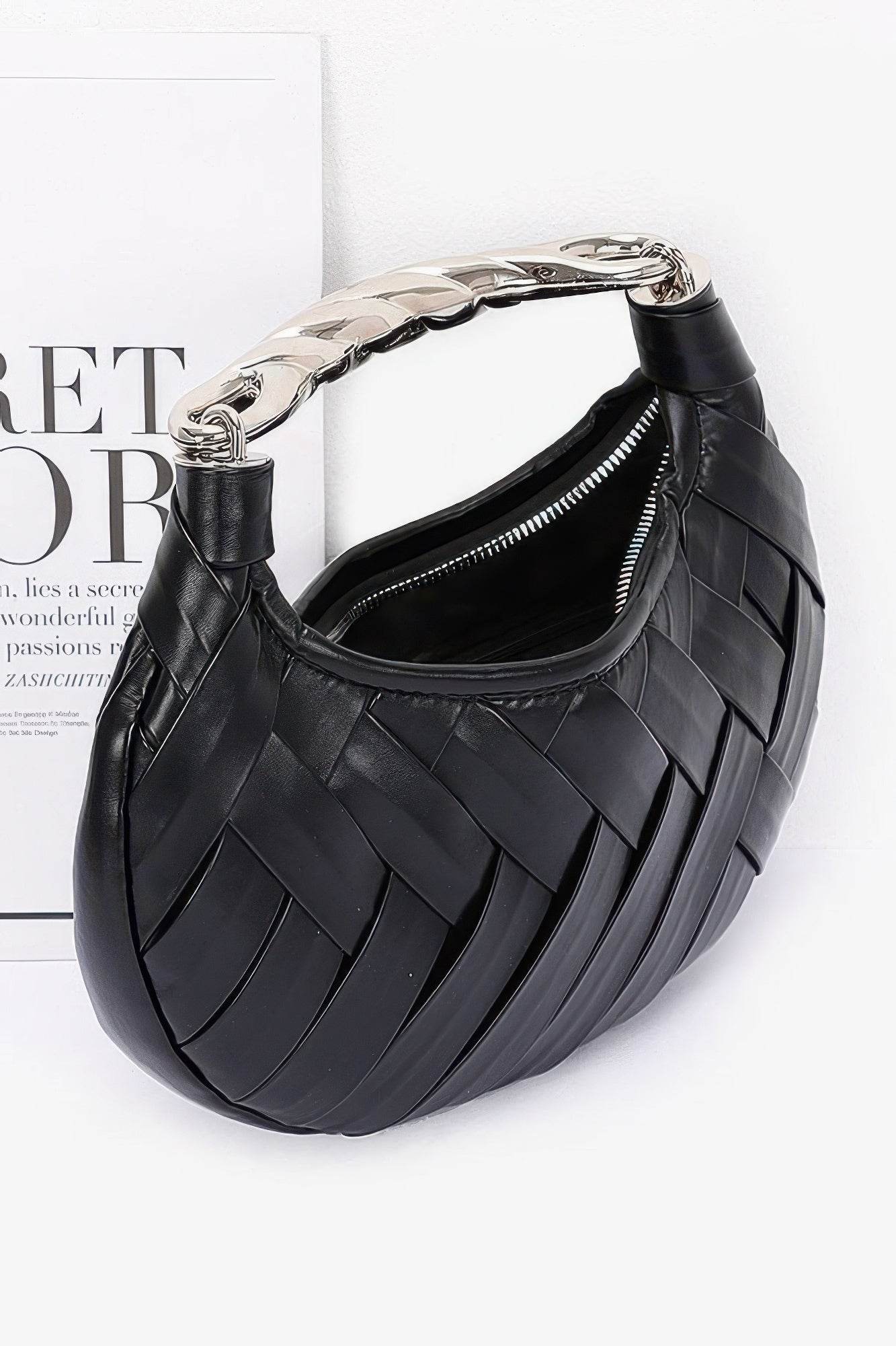 Faux Leather Braided Metal Handle Clutch - LLR Chic