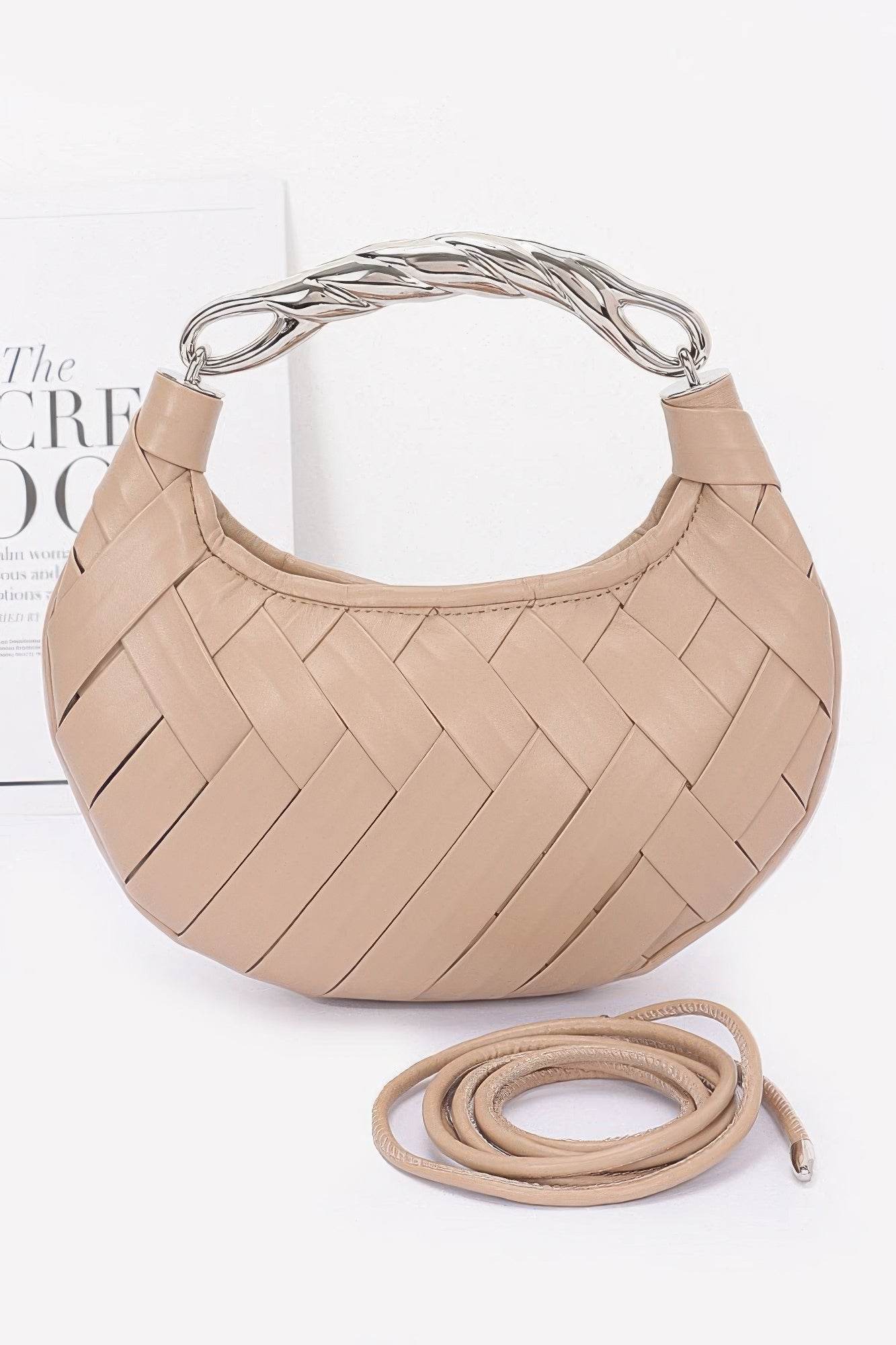 Faux Leather Braided Metal Handle Clutch - LLR Chic