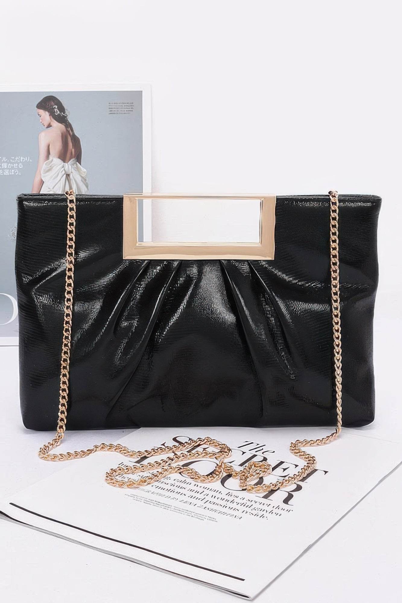 Faux Leather Metal Handle Clutch - LLR Chic
