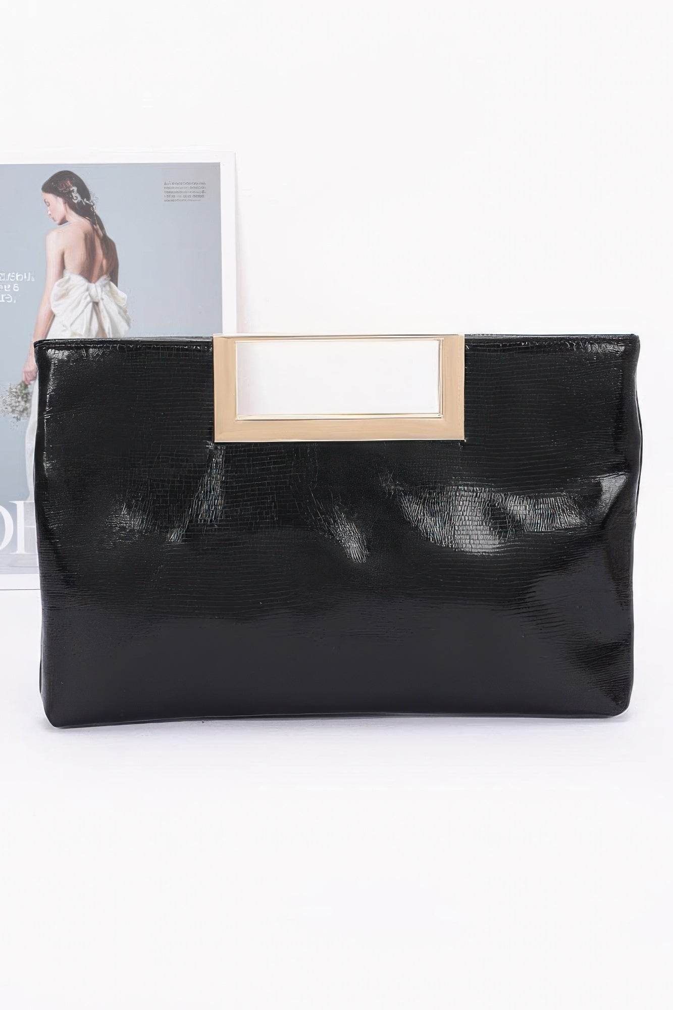 Faux Leather Metal Handle Clutch - LLR Chic