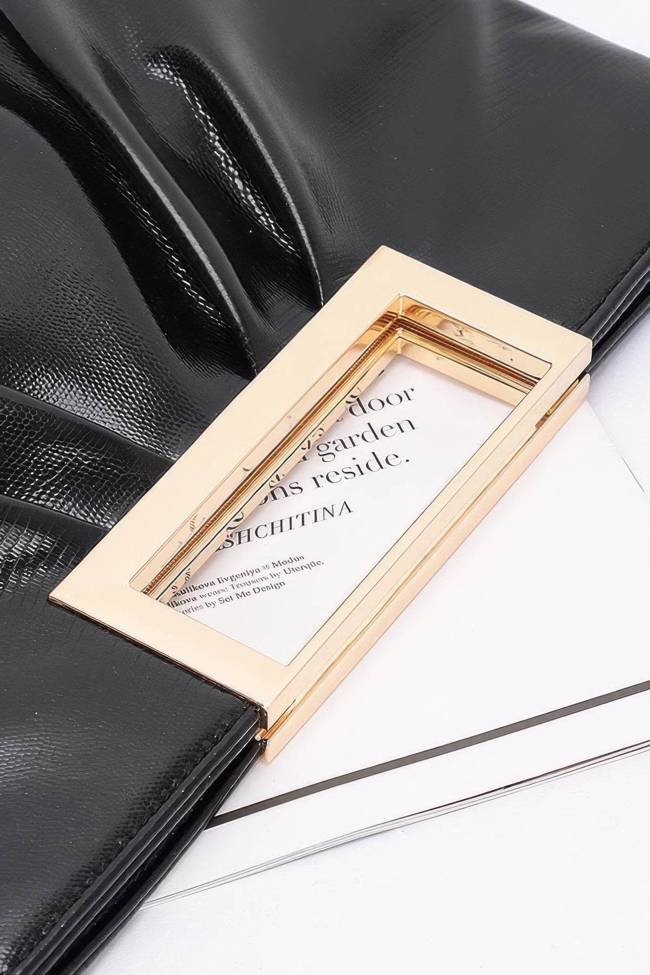 Faux Leather Metal Handle Clutch - LLR Chic