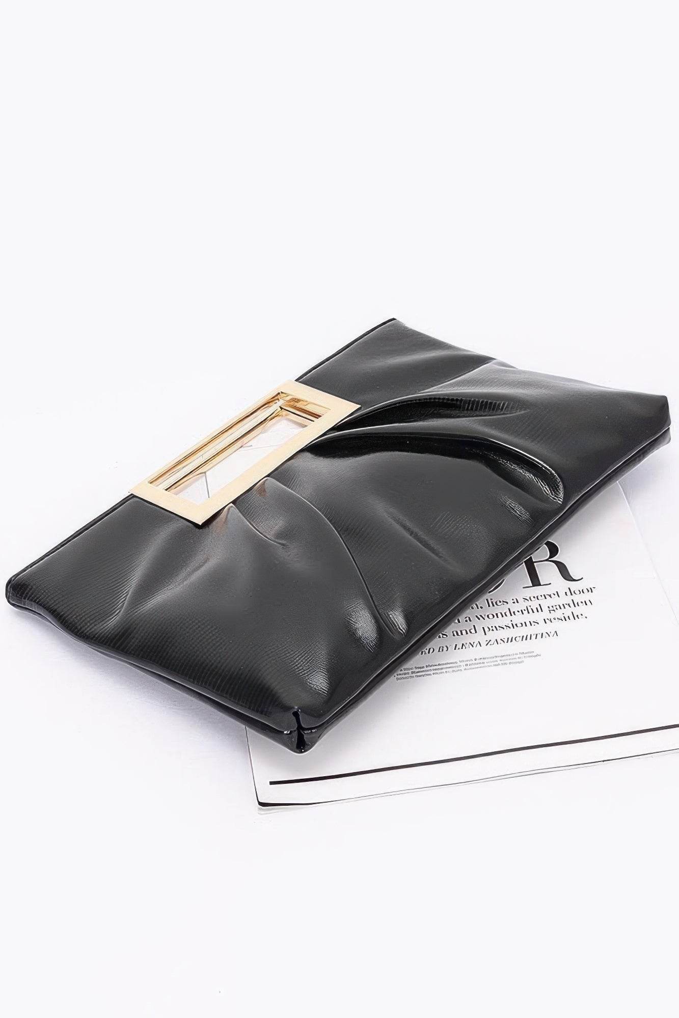 Faux Leather Metal Handle Clutch - LLR Chic