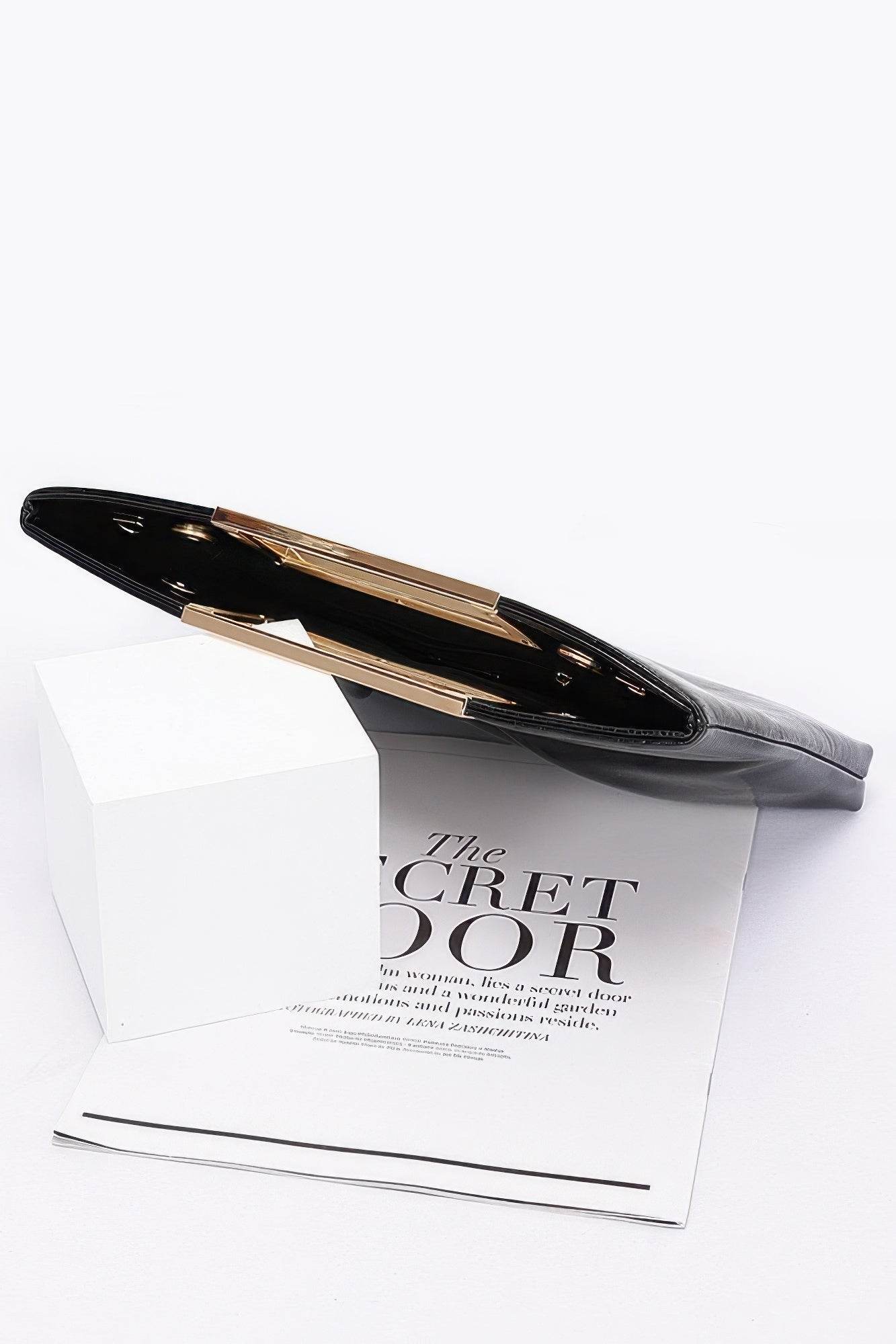 Faux Leather Metal Handle Clutch - LLR Chic