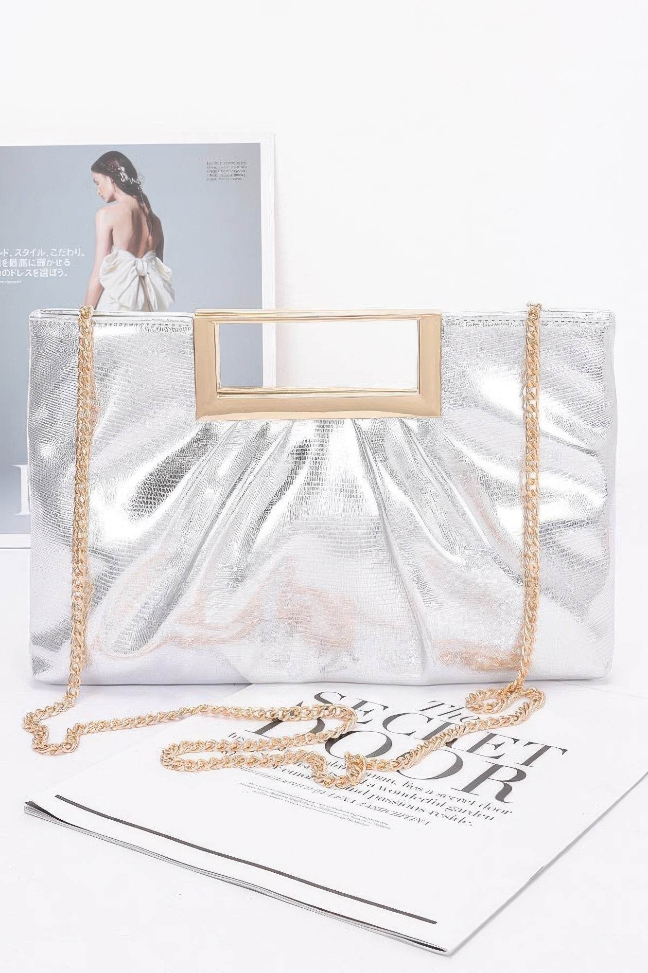 Faux Leather Metal Handle Clutch - LLR Chic