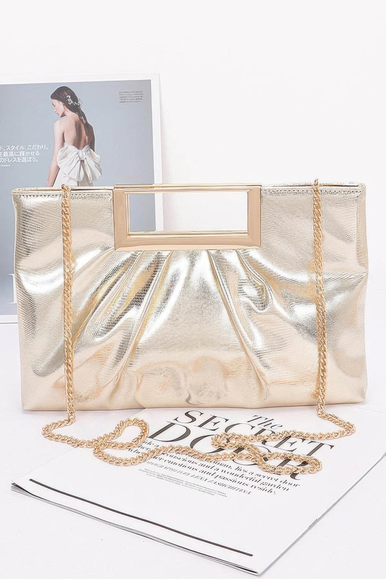 Faux Leather Metal Handle Clutch - LLR Chic