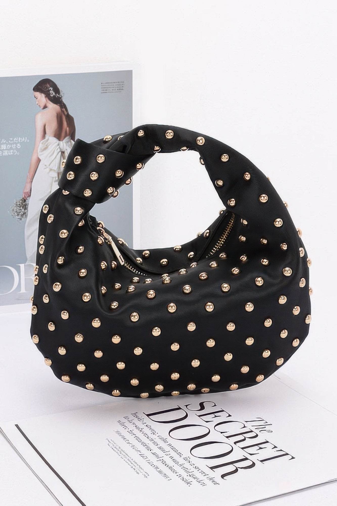 Satin Metal Studded Hobo Bag - LLR Chic