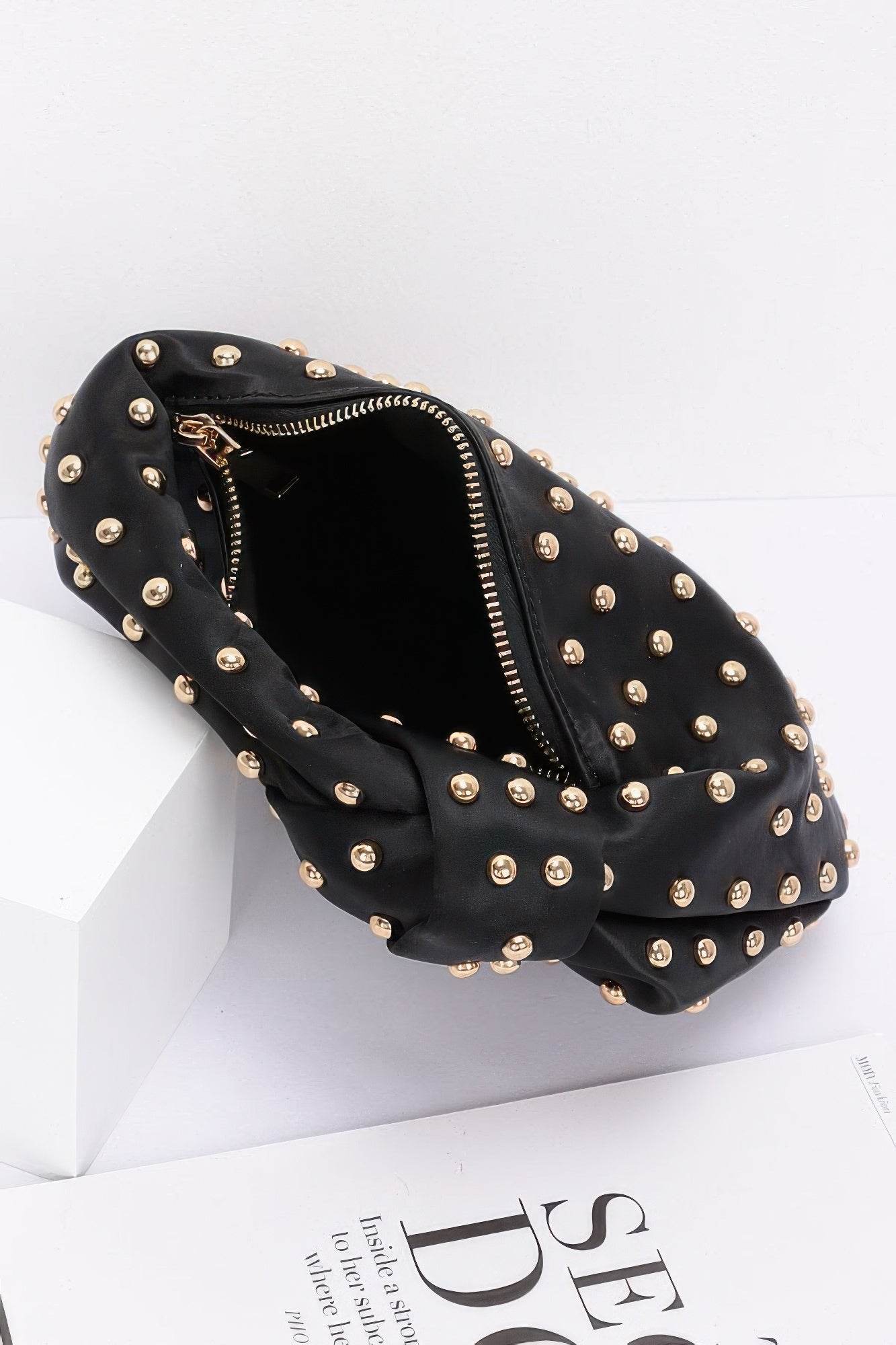 Satin Metal Studded Hobo Bag - LLR Chic