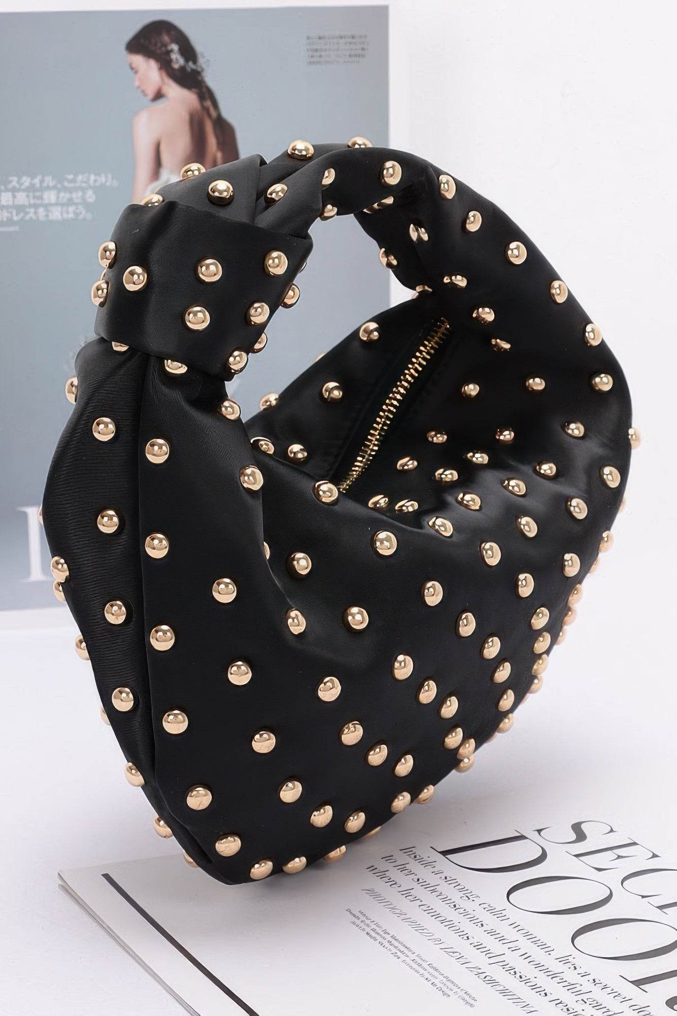 Satin Metal Studded Hobo Bag - LLR Chic