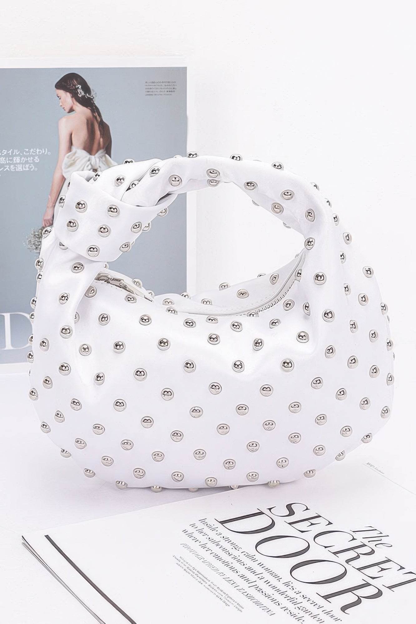 Satin Metal Studded Hobo Bag - LLR Chic