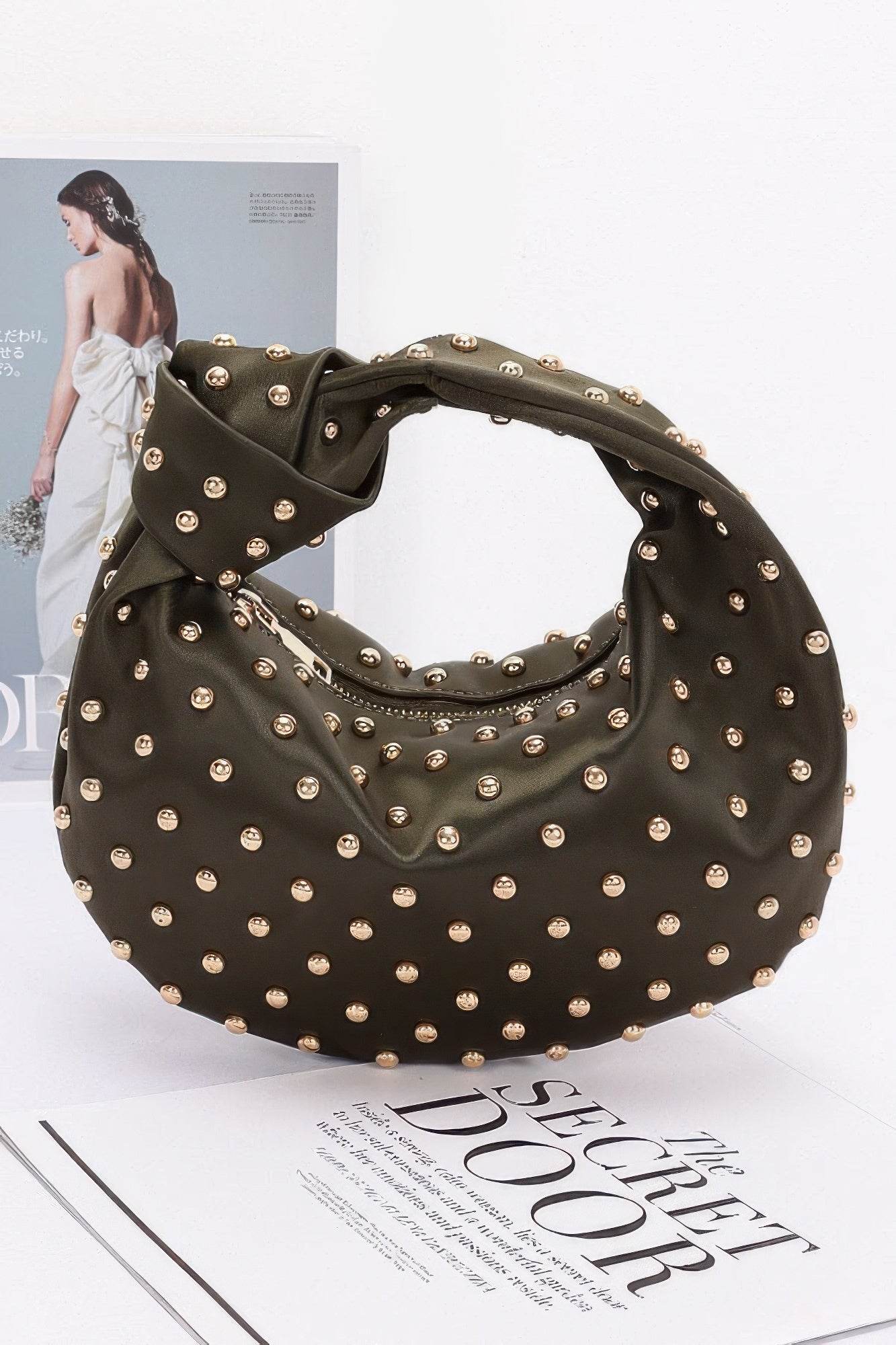 Satin Metal Studded Hobo Bag - LLR Chic