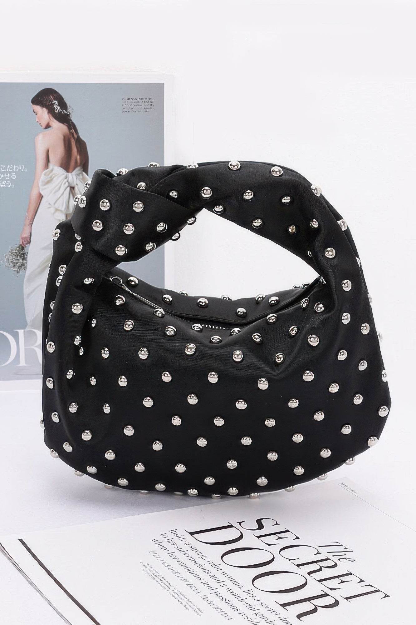 Satin Metal Studded Hobo Bag - LLR Chic