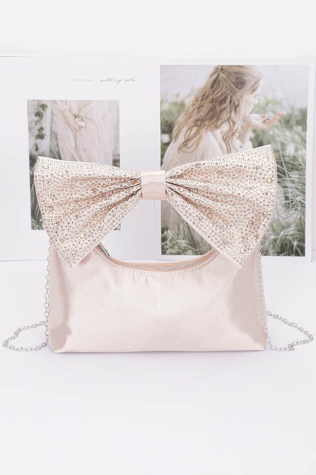 Rhinestone Hotfix Bow Handle Nylon Clutch - LLR Chic