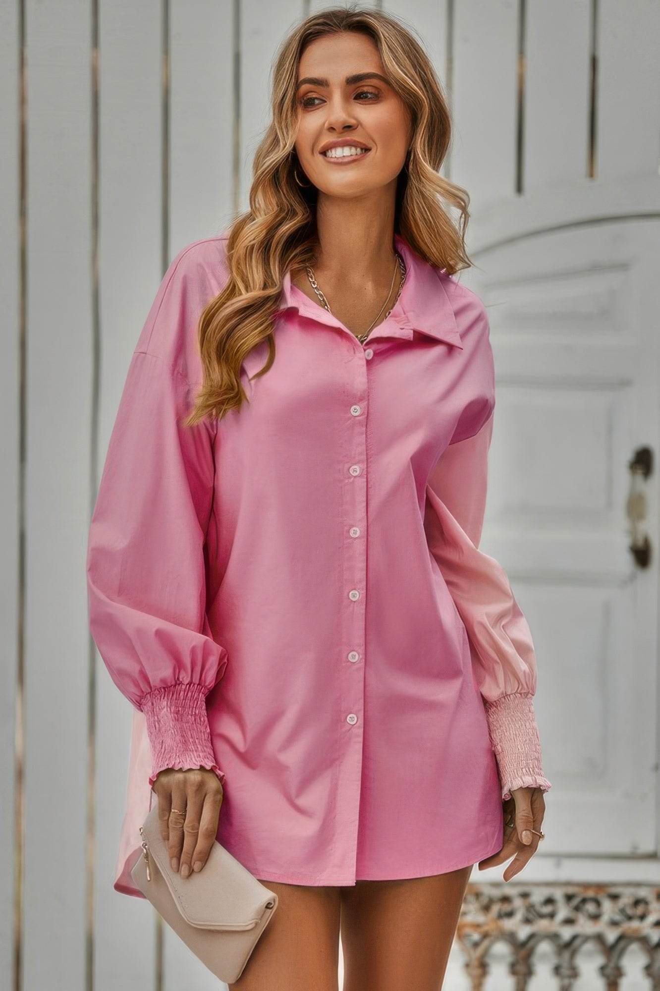 Color Block Button Down Cuffed Sleeves Blouse - LLR Chic