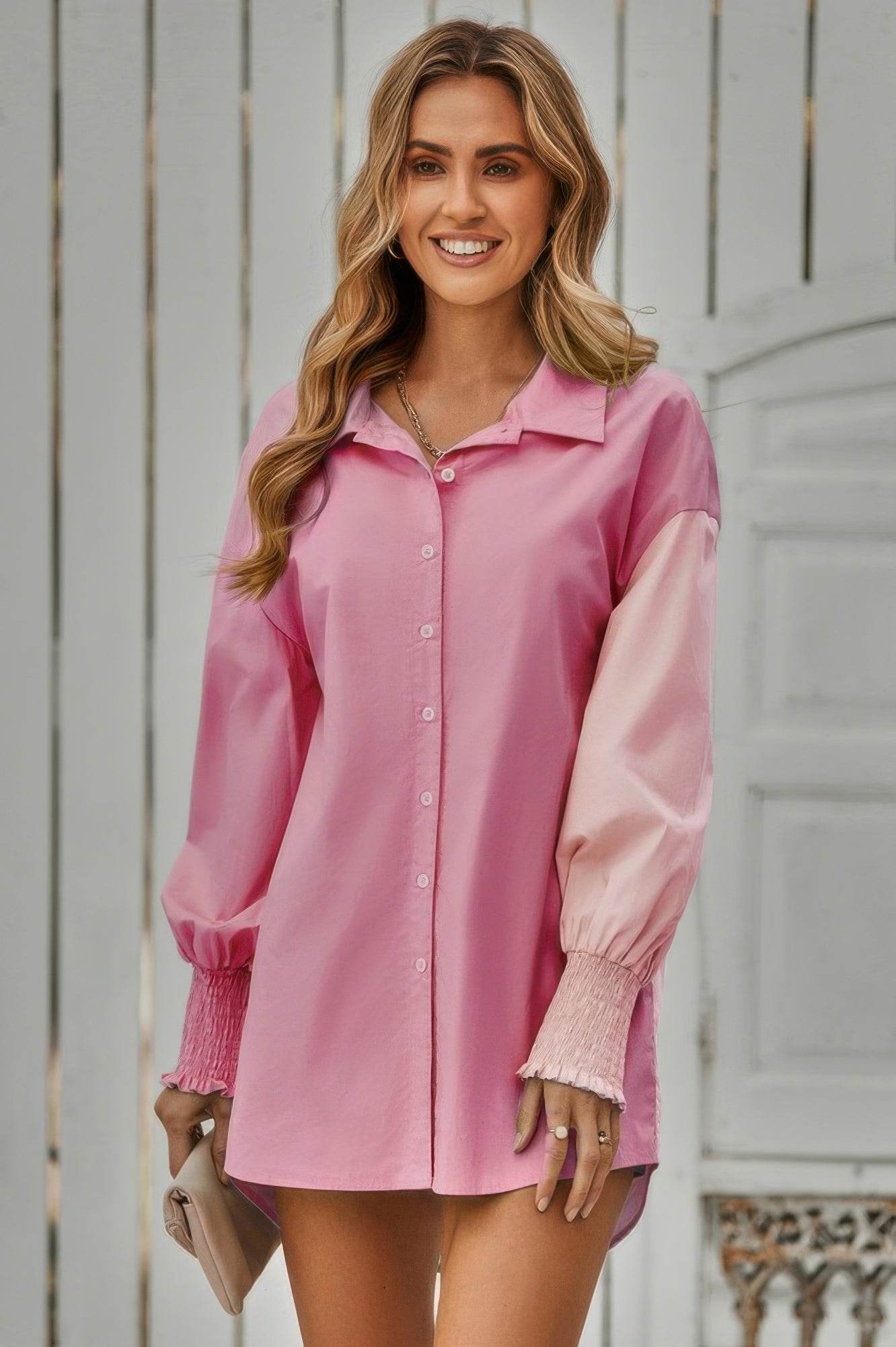 Color Block Button Down Cuffed Sleeves Blouse - LLR Chic