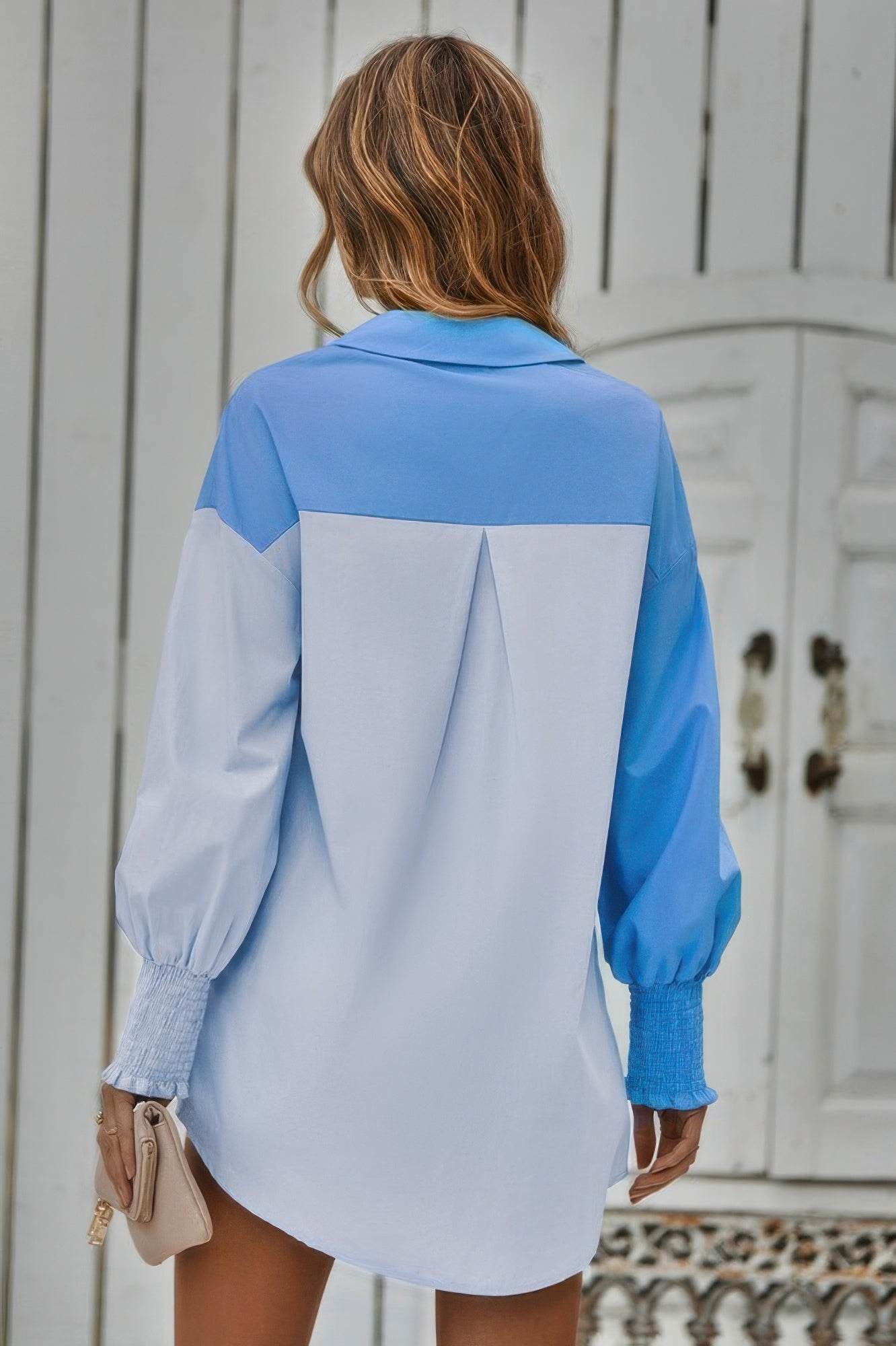 Color Block Button Down Cuffed Sleeves Blouse - LLR Chic