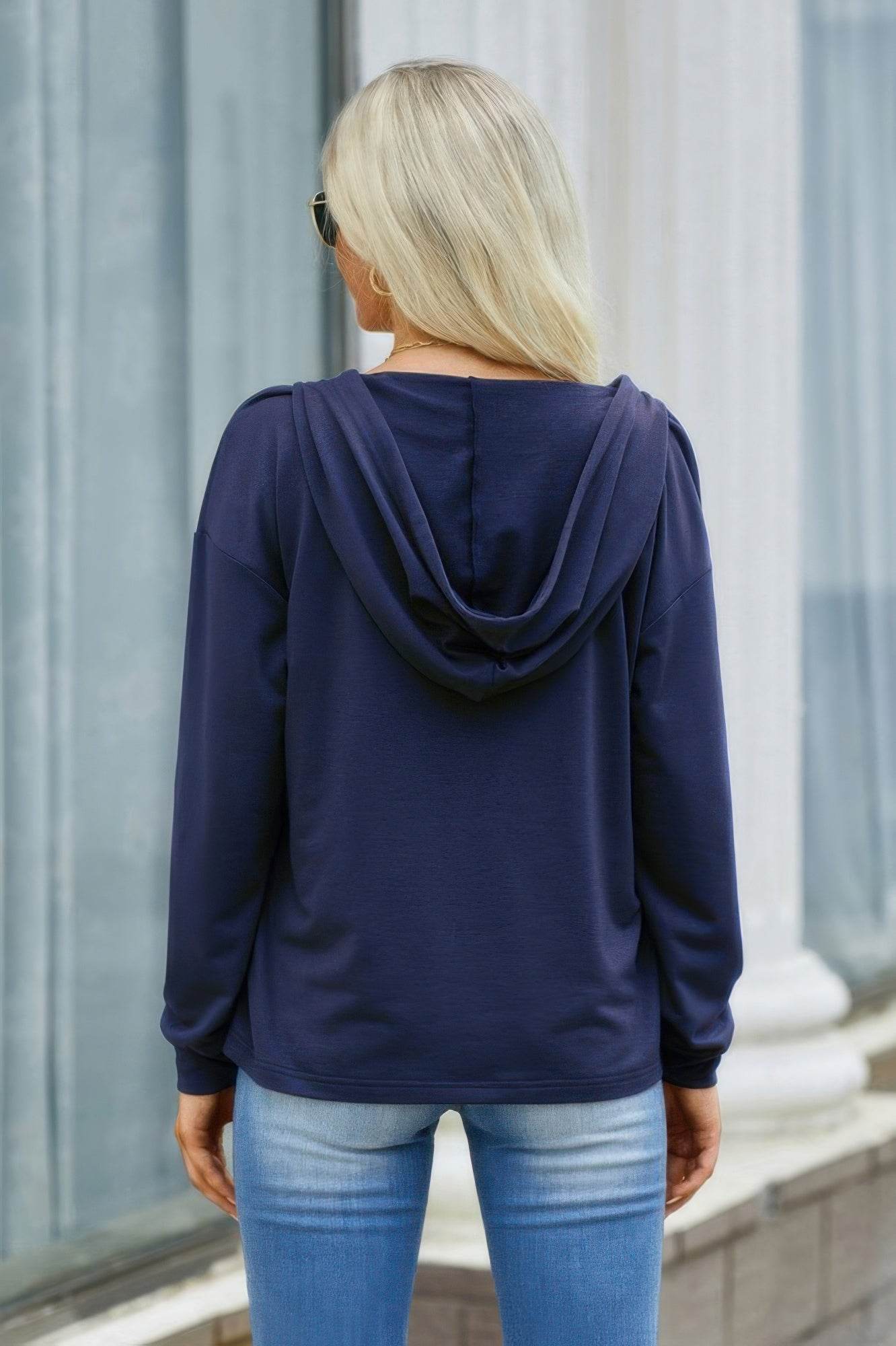 Solid Lace Trim Long Sleeve Loose Hoodie - LLR Chic