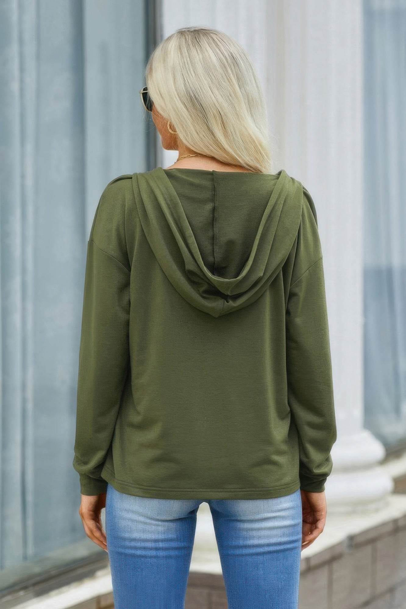 Solid Lace Trim Long Sleeve Loose Hoodie - LLR Chic