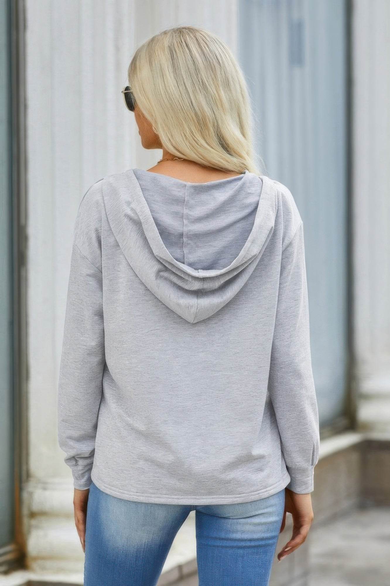 Solid Lace Trim Long Sleeve Loose Hoodie - LLR Chic