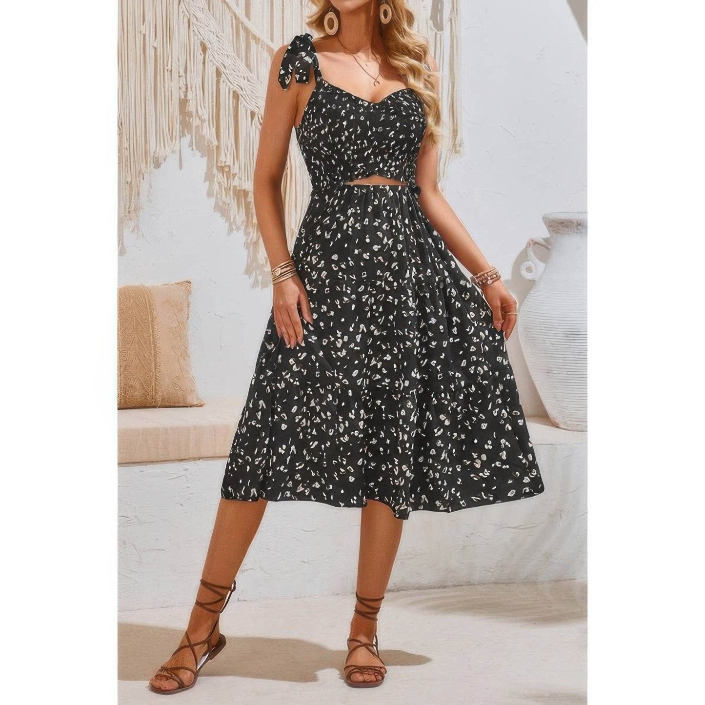 Square Neck Leopard Cut Out Elastic Waist Dress - LLR Chic