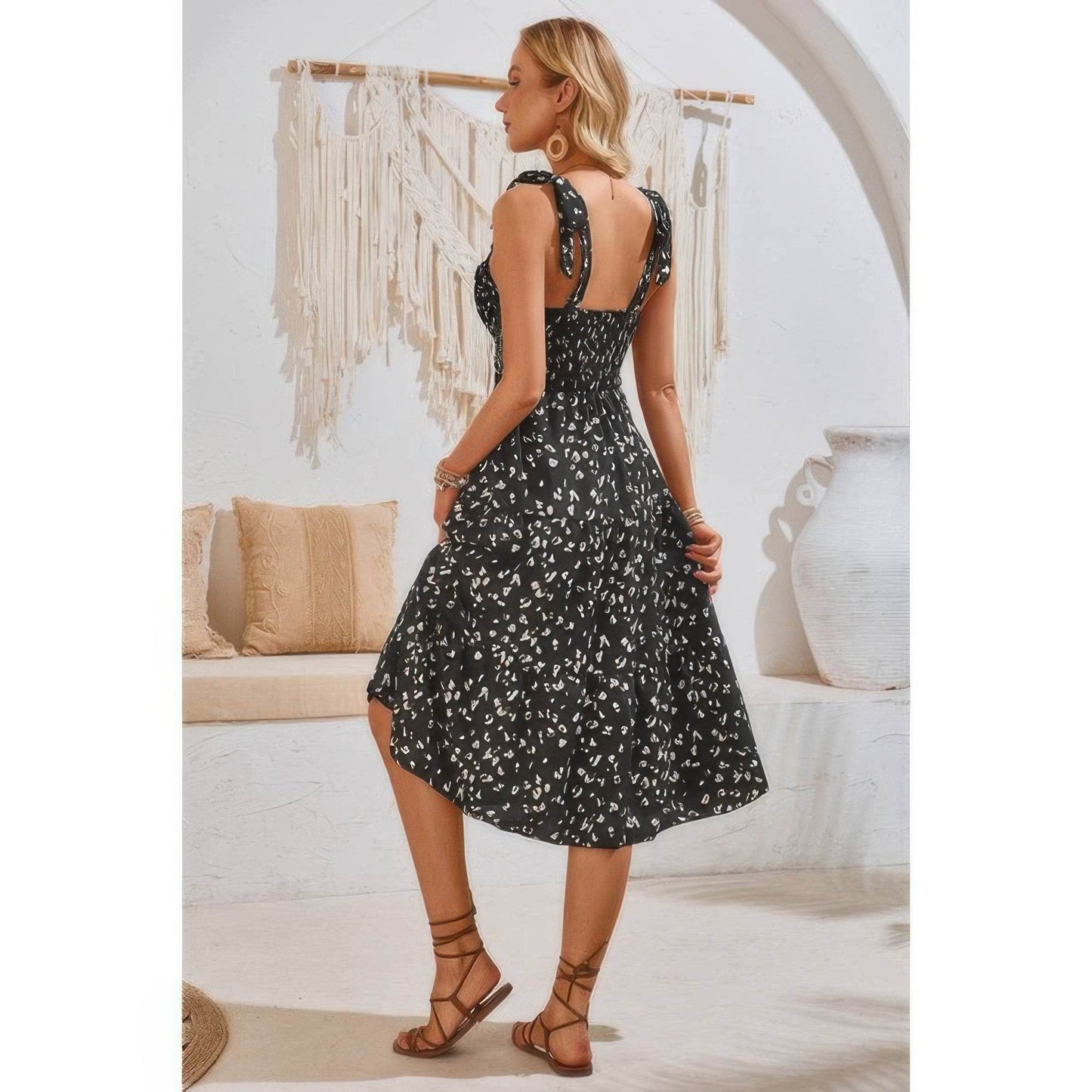Square Neck Leopard Cut Out Elastic Waist Dress - LLR Chic