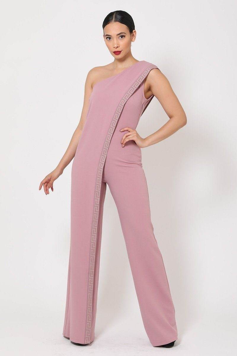 One Shoulder Greek Border Pattern Jumpsuit - LLR Chic